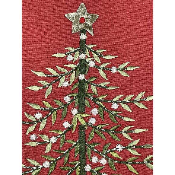 VTG Pier 1 Imports 100% Cotton Red Green White Christmas Tree Polkadot Tea Towel - Picture 2 of 11